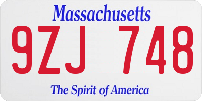 MA license plate 9ZJ748