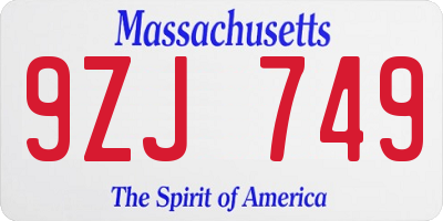 MA license plate 9ZJ749