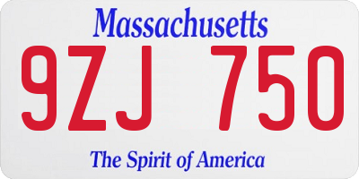 MA license plate 9ZJ750