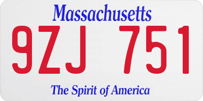 MA license plate 9ZJ751