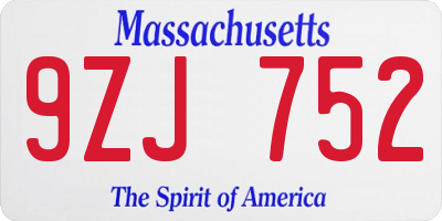 MA license plate 9ZJ752