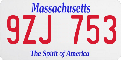 MA license plate 9ZJ753