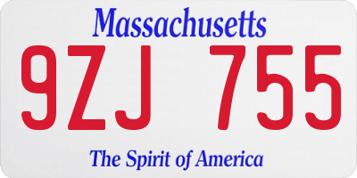 MA license plate 9ZJ755