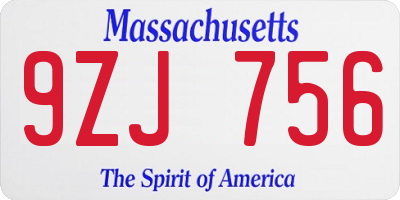 MA license plate 9ZJ756