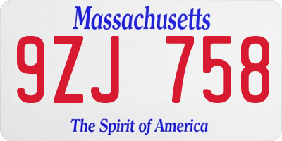 MA license plate 9ZJ758