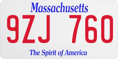 MA license plate 9ZJ760