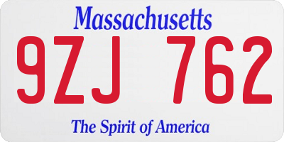 MA license plate 9ZJ762