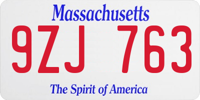MA license plate 9ZJ763