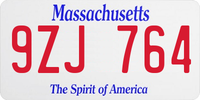 MA license plate 9ZJ764