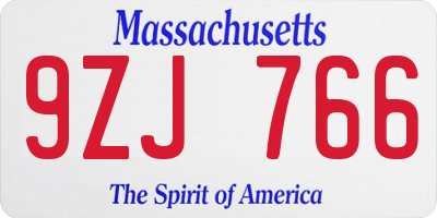 MA license plate 9ZJ766