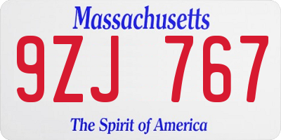 MA license plate 9ZJ767