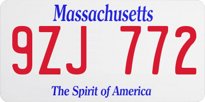 MA license plate 9ZJ772