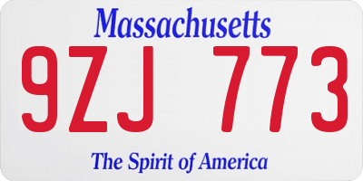 MA license plate 9ZJ773