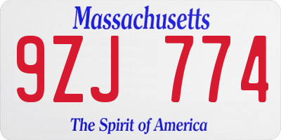 MA license plate 9ZJ774