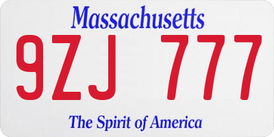 MA license plate 9ZJ777