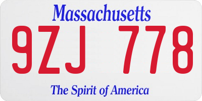 MA license plate 9ZJ778
