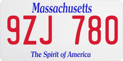 MA license plate 9ZJ780