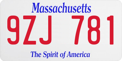 MA license plate 9ZJ781