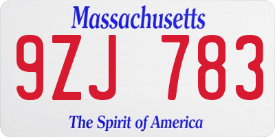 MA license plate 9ZJ783