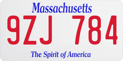 MA license plate 9ZJ784