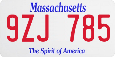 MA license plate 9ZJ785