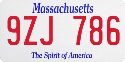 MA license plate 9ZJ786