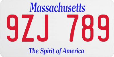 MA license plate 9ZJ789