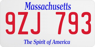 MA license plate 9ZJ793