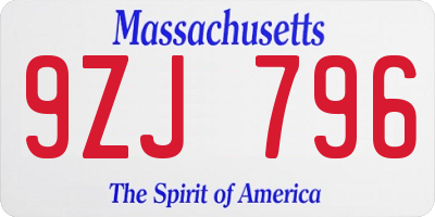 MA license plate 9ZJ796