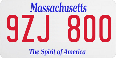 MA license plate 9ZJ800