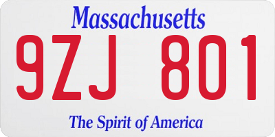 MA license plate 9ZJ801