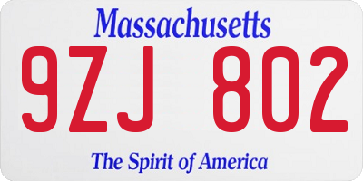 MA license plate 9ZJ802