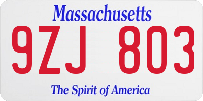 MA license plate 9ZJ803