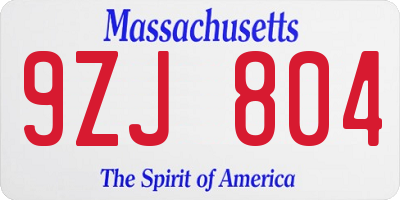 MA license plate 9ZJ804