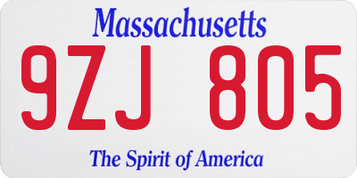 MA license plate 9ZJ805