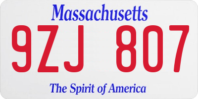 MA license plate 9ZJ807