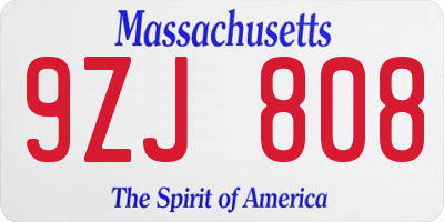 MA license plate 9ZJ808