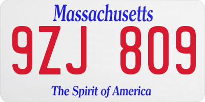 MA license plate 9ZJ809