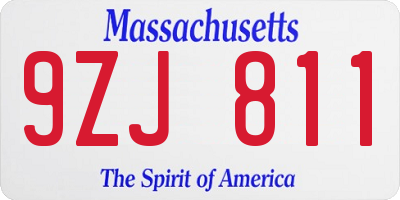 MA license plate 9ZJ811