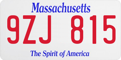 MA license plate 9ZJ815