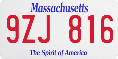 MA license plate 9ZJ816