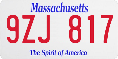 MA license plate 9ZJ817