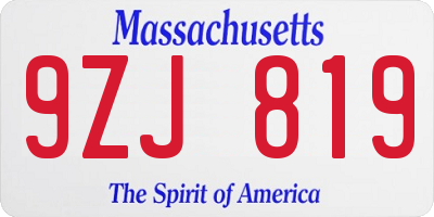 MA license plate 9ZJ819