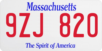 MA license plate 9ZJ820