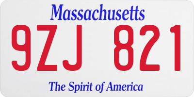 MA license plate 9ZJ821