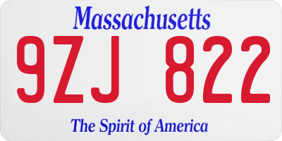 MA license plate 9ZJ822
