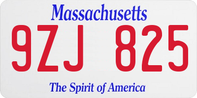 MA license plate 9ZJ825