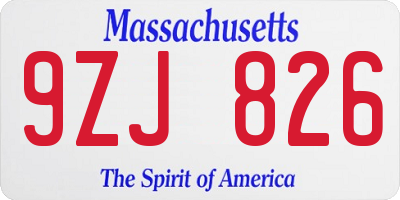 MA license plate 9ZJ826