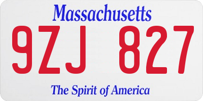 MA license plate 9ZJ827