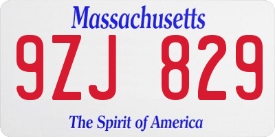 MA license plate 9ZJ829